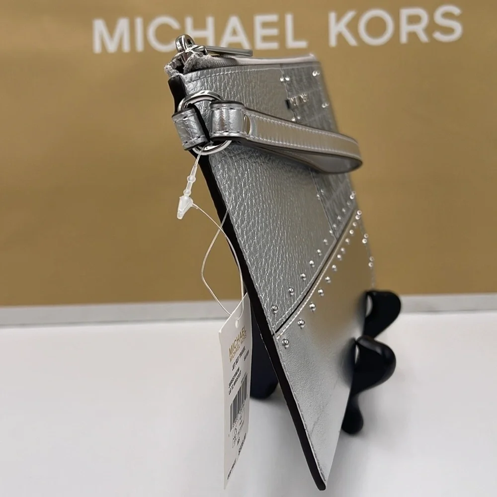 Michael Kors Jet ST Lg TZ Studded Metallic Patchwork and Signature Logo Wristlet